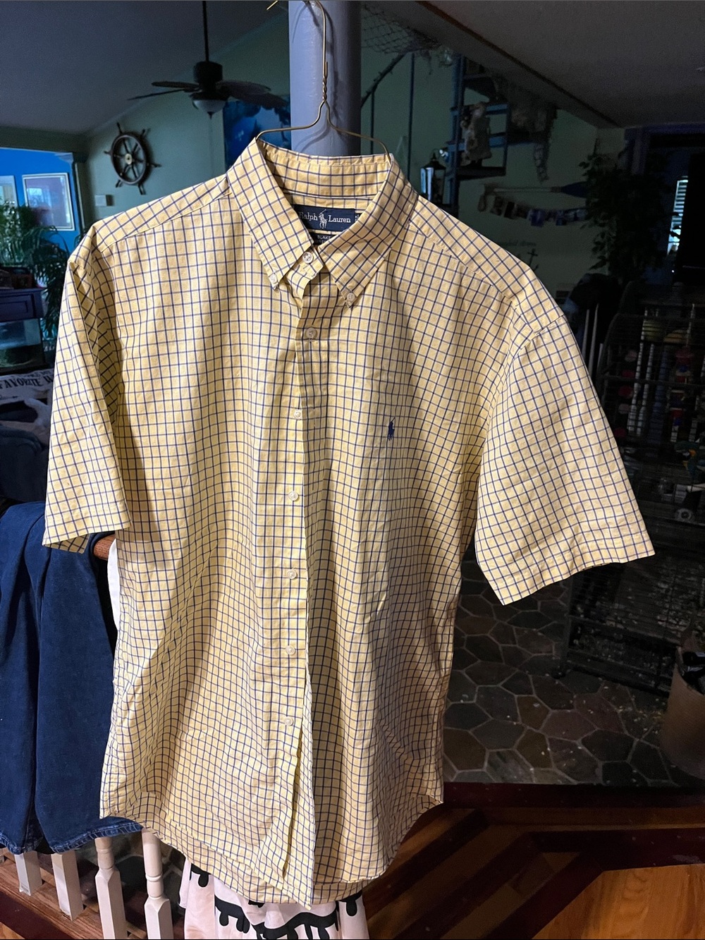 Polo by Ralph Lauren Yellow and Navy Check Short-Sleeve Button-Down Shirt